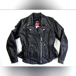Vintage Black Leather Motorcycle Biker Jacket 3M Thinsulate Zip In Liner 2XL